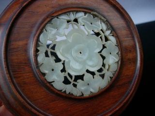 A ANTIQUE CHINESE WOOD COVER WITH CARVED JADE PLAQUE INSERT 3