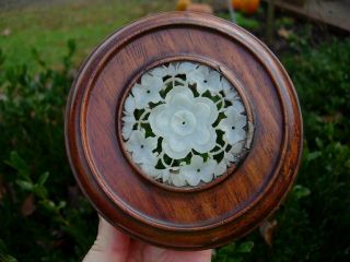 A ANTIQUE CHINESE WOOD COVER WITH CARVED JADE PLAQUE INSERT 4