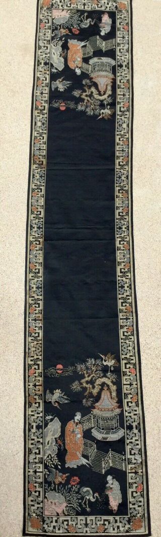 Antique Chinese Silk Panel Tapestry Table Runner Asian Oriental Textile 2