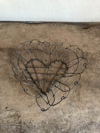 RARE Old Antique Handmade Metal Heart Form Basket Patina AAFA 10