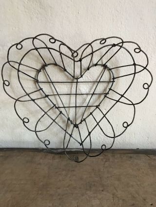 Rare Old Antique Handmade Metal Heart Form Basket Patina Aafa