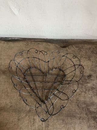 RARE Old Antique Handmade Metal Heart Form Basket Patina AAFA 2