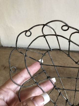 RARE Old Antique Handmade Metal Heart Form Basket Patina AAFA 5