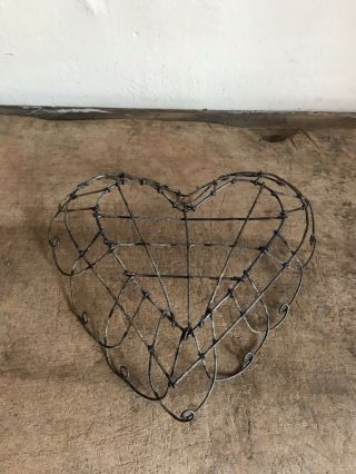 RARE Old Antique Handmade Metal Heart Form Basket Patina AAFA 8