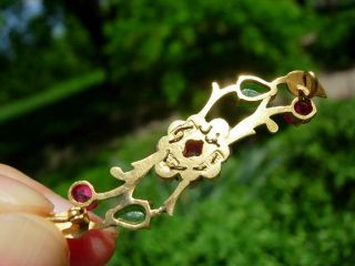 AN EXQUISITE ANTIQUE CHINESE 22K GOLD,  JADEITE,  RUBY & PEARL PIN W MARKING 11
