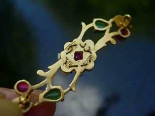 AN EXQUISITE ANTIQUE CHINESE 22K GOLD,  JADEITE,  RUBY & PEARL PIN W MARKING 12