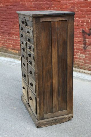 Antique Apothecary Cabinet 18 wood drawers farmhouse kitchen vintage hardware 10