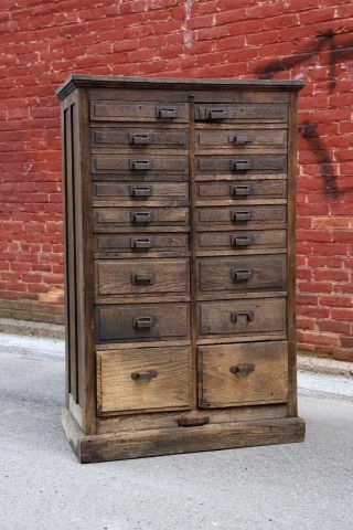 Antique Apothecary Cabinet 18 Wood Drawers Farmhouse Kitchen Vintage Hardware