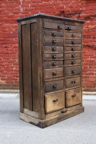 Antique Apothecary Cabinet 18 wood drawers farmhouse kitchen vintage hardware 2