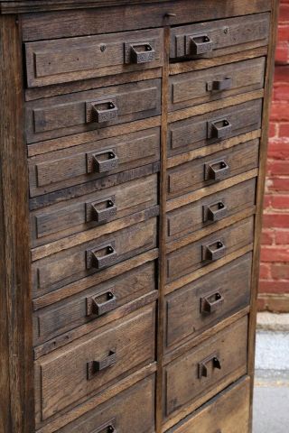 Antique Apothecary Cabinet 18 wood drawers farmhouse kitchen vintage hardware 3