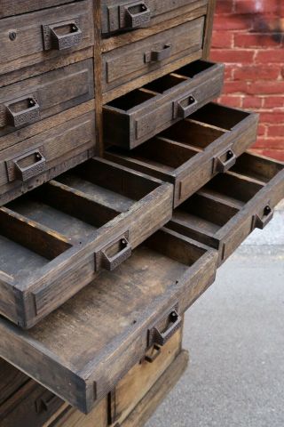 Antique Apothecary Cabinet 18 wood drawers farmhouse kitchen vintage hardware 6