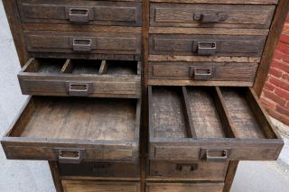 Antique Apothecary Cabinet 18 wood drawers farmhouse kitchen vintage hardware 7