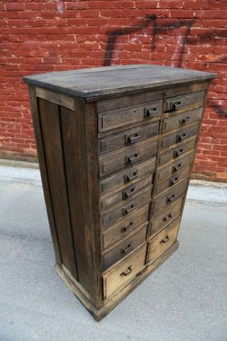 Antique Apothecary Cabinet 18 wood drawers farmhouse kitchen vintage hardware 9