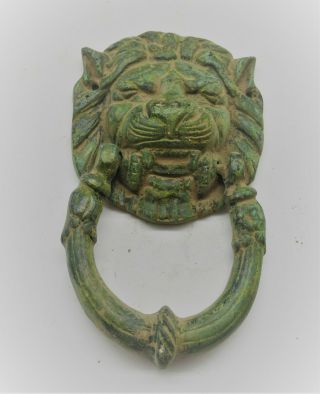 Ancient Roman Bronze Door Knocker In The Form Of A Lion 200 - 300ad