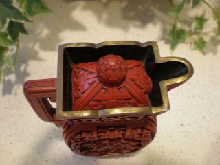 Vintage Chinese Cinnabar Covered Pitcher 5
