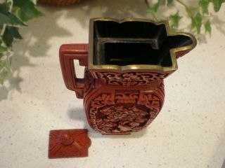 Vintage Chinese Cinnabar Covered Pitcher 7