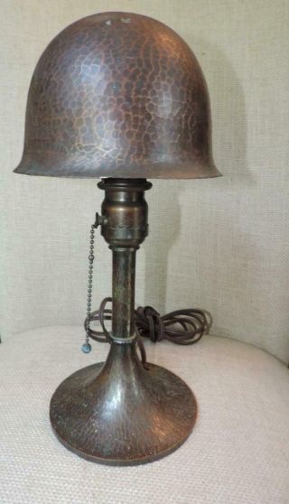 Authentic Old As Found Signed Roycroft Arts Crafts Hammered Helmet Lamp No Res