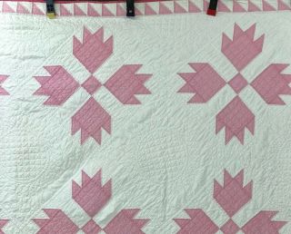 VTG Antique Quilt Handmade Pastel Pink White Bear Paw Saw Tooth Shabby 1920 ' s 2