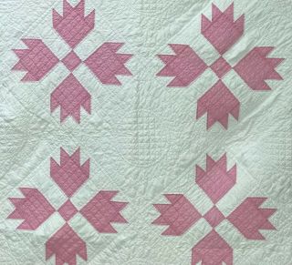 VTG Antique Quilt Handmade Pastel Pink White Bear Paw Saw Tooth Shabby 1920 ' s 4