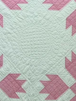 VTG Antique Quilt Handmade Pastel Pink White Bear Paw Saw Tooth Shabby 1920 ' s 6