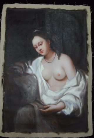 Art Very Large Old Oil Hand Painting On Canvas Nude Woman