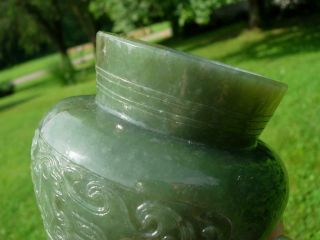 CHINESE SPINACH GREEN JADE VASE/CENSER AND COVER 10