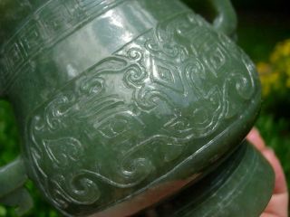 CHINESE SPINACH GREEN JADE VASE/CENSER AND COVER 9