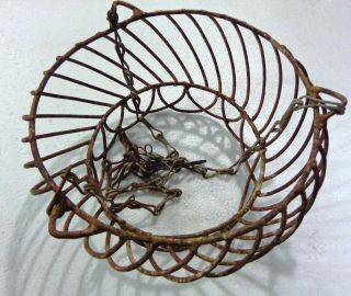 Antique Roof Hanging Iron Egg Basket Uncommon Shape Fitted Chain India 1940 - 50