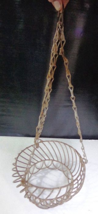 Antique roof hanging Iron Egg Basket Uncommon shape fitted chain India 1940 - 50 2