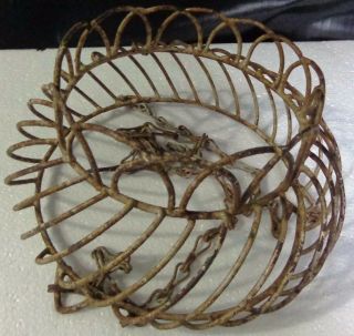 Antique roof hanging Iron Egg Basket Uncommon shape fitted chain India 1940 - 50 3