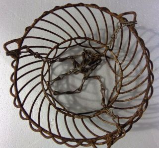 Antique roof hanging Iron Egg Basket Uncommon shape fitted chain India 1940 - 50 5