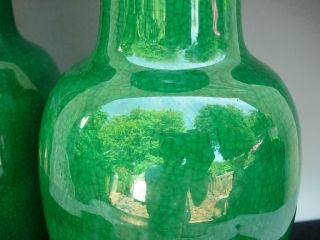 ANTIQUE CHINESE APPLE - GREEN CRACKLE GLAZED VASES 4