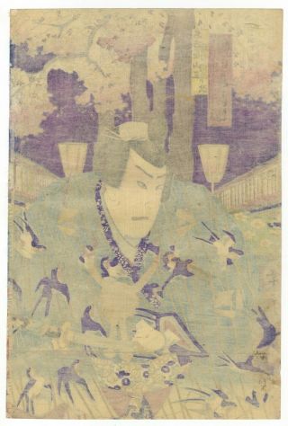 Japanese Woodblock Print,  Kunichika,  Kabuki,  Kimono Design,  Birds 3