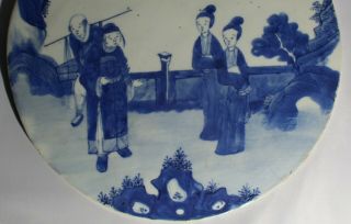Antique Chinese Round Blue & White Porcelain Plaque - 4 people scene 10