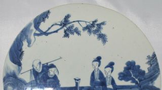 Antique Chinese Round Blue & White Porcelain Plaque - 4 people scene 11