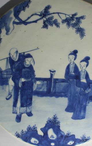Antique Chinese Round Blue & White Porcelain Plaque - 4 people scene 12