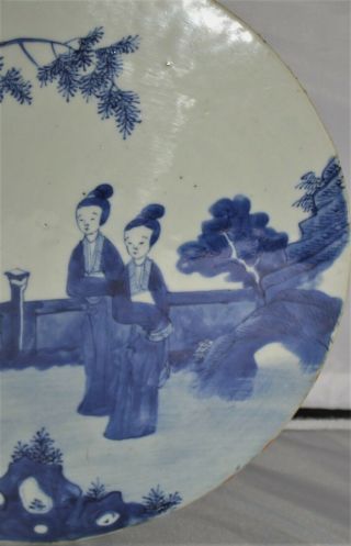 Antique Chinese Round Blue & White Porcelain Plaque - 4 people scene 8