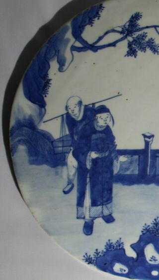 Antique Chinese Round Blue & White Porcelain Plaque - 4 people scene 9