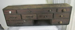 Antique Primitive Horizontal Wooden 10 Drawer Spice Apothecary Cabinet 1700 