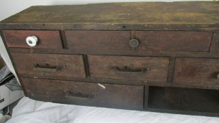 Antique Primitive Horizontal Wooden 10 Drawer Spice Apothecary Cabinet 1700 ' s 2