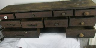 Antique Primitive Horizontal Wooden 10 Drawer Spice Apothecary Cabinet 1700 ' s 3
