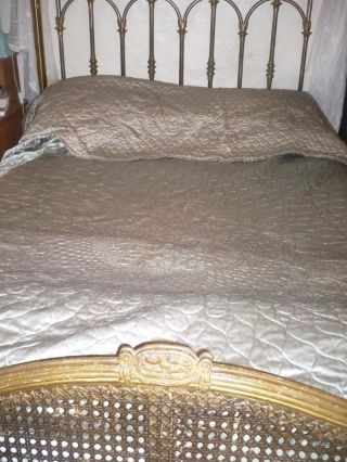 1920 ' s Authentic satin quilted bedspread/quilt crepe de chine back huge opulent 2