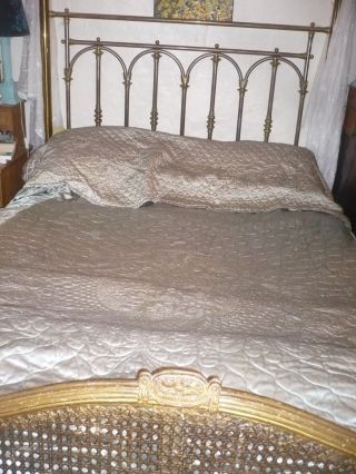 1920 ' s Authentic satin quilted bedspread/quilt crepe de chine back huge opulent 4