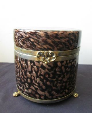 Vintage Old Venetian Murano Gold Copper Fleck Large Footed Art Glass Jewelry Box