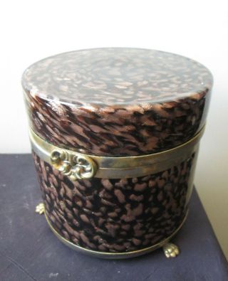 Vintage OLD Venetian MURANO Gold copper FLECK Large Footed Art Glass Jewelry BOX 8