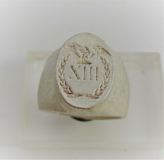 Scarce Circa 300 - 400ad Roman Era Legionary Silver Seal Ring Aquilla 