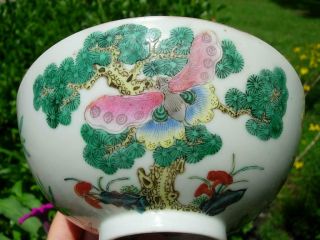 ANTIQUE CHINESE FAMILLE ROSE BOWLS WITH BUTTERFLIES,  JIAQING MARK 7