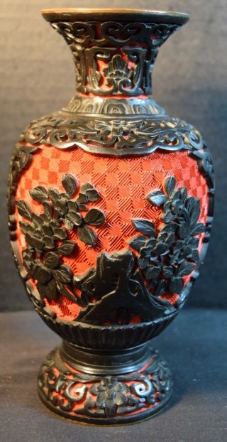 Fine Chinese Red And Black Cinnabar Vase