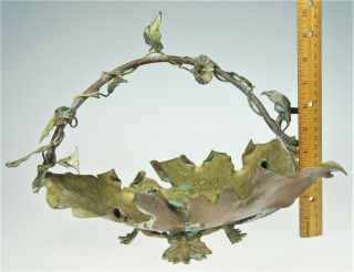 Antique Copper Floral Leaf Vine Basket Bowl Art Centerpiece Nouveau French 11