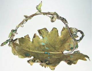 Antique Copper Floral Leaf Vine Basket Bowl Art Centerpiece Nouveau French
